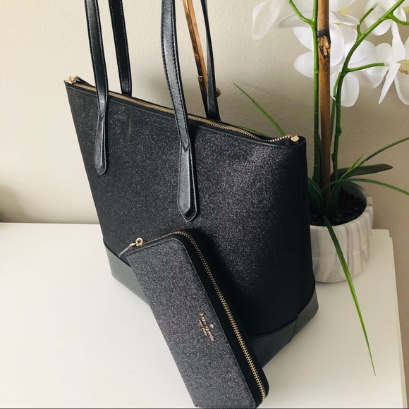 KATE SPADE LOLA GLITTER TOTE & WALLET SET NWT - Picture 2 of 16